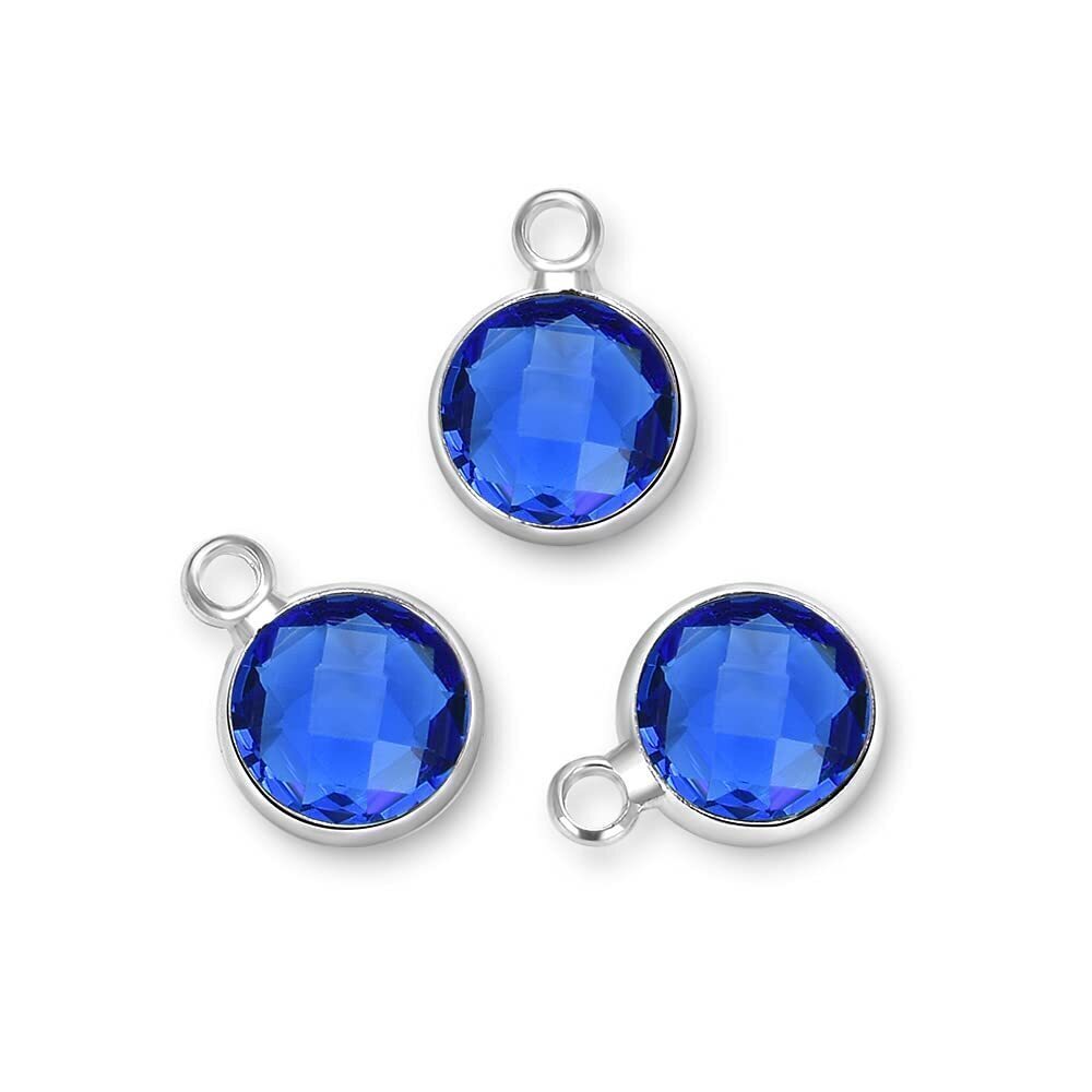 9279 20pcs Grade A September Sapphire Blue Birthstone Charm 10mm Sterling